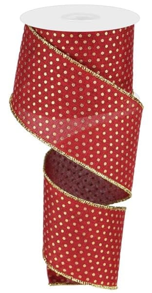 Royal Swiss Dots Wired Ribbon, Burgundy Gold Christmas 2.5 Inches x 100ft