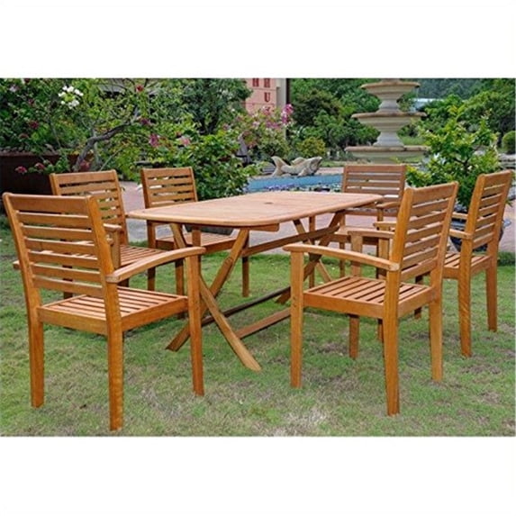 International Caravan Royal Tahiti Vilanova Patio Group-Color:Stain,Material:Balau Wood,Number of Items:7 Piece
