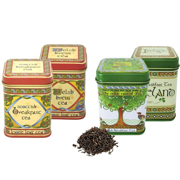 Royal Tara Black Tea Set of 4 - Scottish Breakfast Tea, Welsh Brew Tea, Breakfast Tea Ireland & Tin of Loose Tea