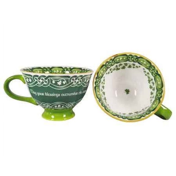 Royal Tara Bone China Blessing Mug Latte Cup Green Celtic Knots Ceramic Hand Painted Irish Symbol Shamrock Kitchenware for Hot or Cold Drinks