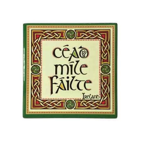 Royal Tara Cead Mile Failte Ceramic Coaster Tabletop Protection Square, Irish Traditional Design, Heat-Resistant, Suitable for Drinks Decor Bar Table