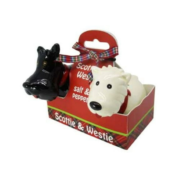 Royal Tara Ceramic Scotties Salt and Pepper Shaker Set of 2 White and Black Scottish
