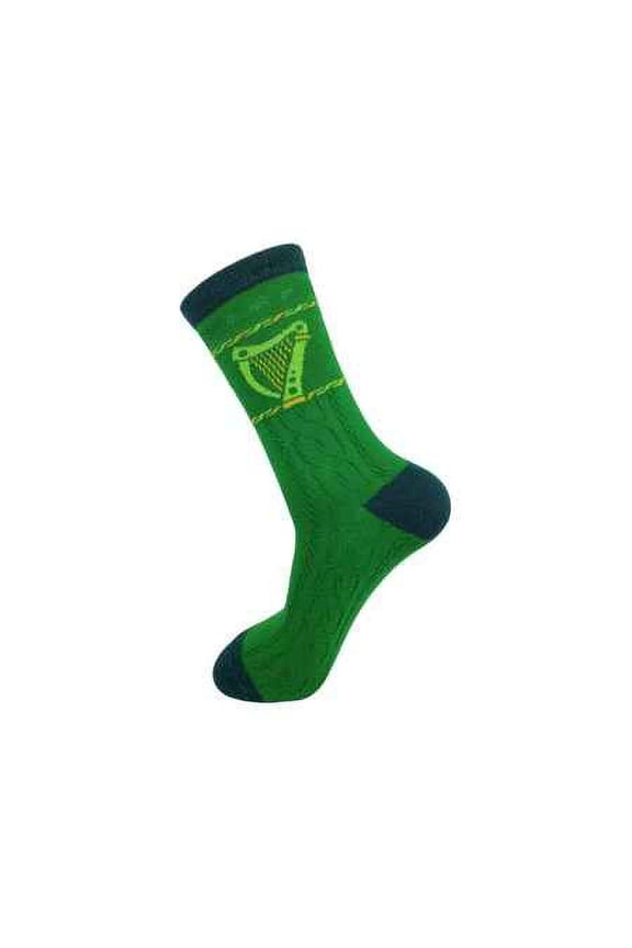Cotton Green Harp Socks Aran Style Irish Symbol Ireland Gift St Patrick's Day