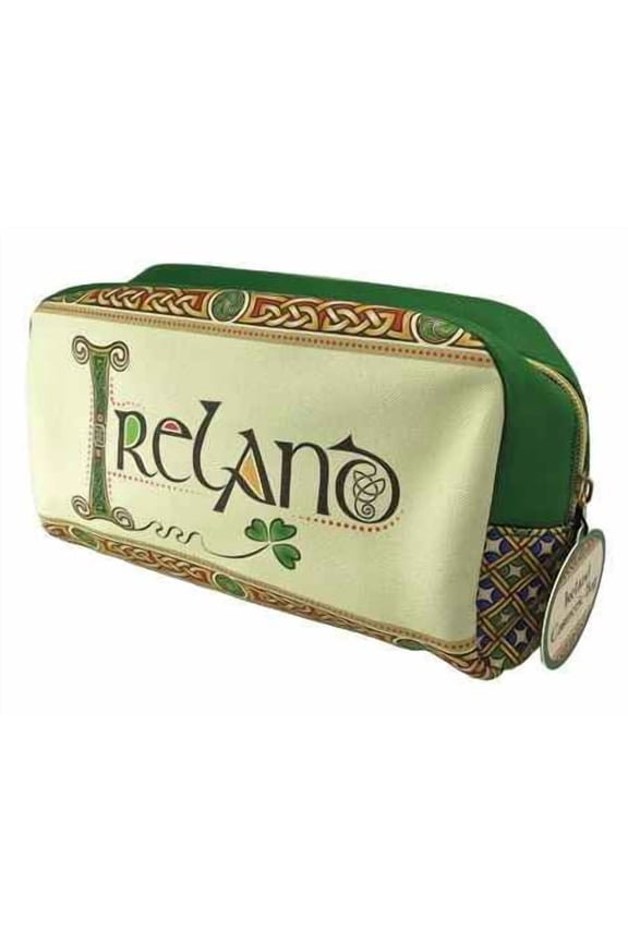 Ireland Cosmetic Bag Zippered Pocket 100% PU Leather 6.9" Green Pouch Travel Cosmetic Organizer For Women