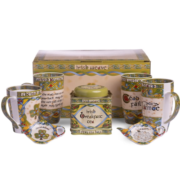 Royal Tara Irish Tea Gift Set of 4 Cups / Mugs 2 Teabag Holder Breakfast Tea in Matching Box - Gift from Ireland