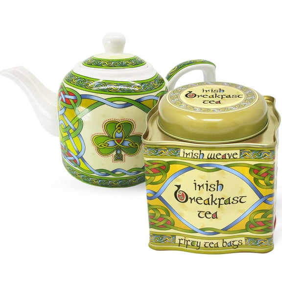 Royal Tara Set of Shamrock Porcelain Teapot with Breakfast Tea
