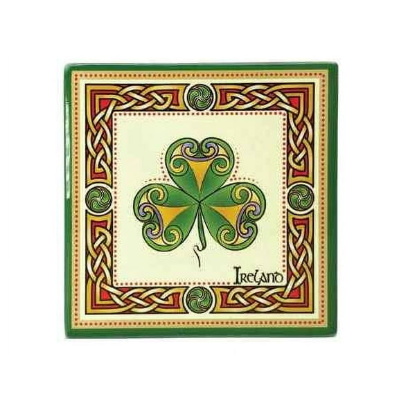 Royal Tara Shamrock Ceramic Coaster Tabletop Protection Square, Irish Traditional Design, Heat-Resistant