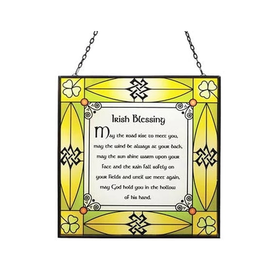 Royal Tara Traditional Irish Blessing, Stained Glass (6.29" x 6.29") Handcrafted Celtic Home Decor