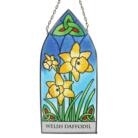 Royal Tara Welsh Daffodil Stained Glass Window Hang Suncatcher Scottish Gothic Panel Handcrafted Decor Housewarming Gift (W 3.74" x H 7.87")