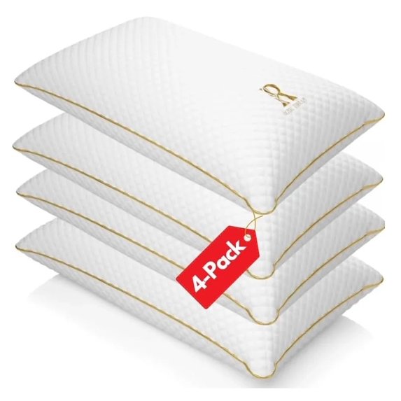 Royal Therapy Traditional Queen (pack of 4) Memory Foam Pillow – Adjustable Shredded Foam Pillow for All Sleep Positions – Medium Firm Support with Bamboo Cover – CertiPUR-US & OEKO-TEX Certified