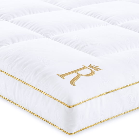 Royal Therapy California King Mattress Topper – Extra Thick Cooling Down Alternative Bed Topper, Soft Jacquard Cotton Deep Pocket Mattress Pad, White
