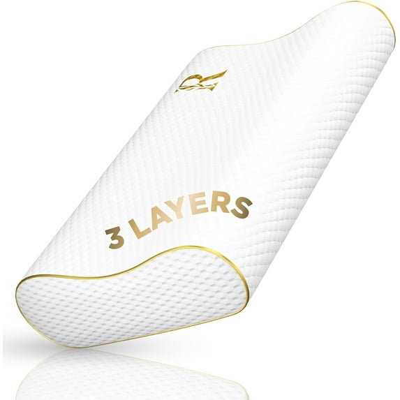 Royal Therapy King Contour Memory Foam Pillow – 3 Layer Adjustable Ergonomic Cervical Neck Support