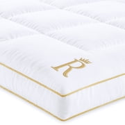 Royal Therapy King Size Mattress Topper White   Extra Thick Overfilled Down Alternative Cooling Mattress Topper with Deep Pocket Jacquard Cotton Mattress Pad