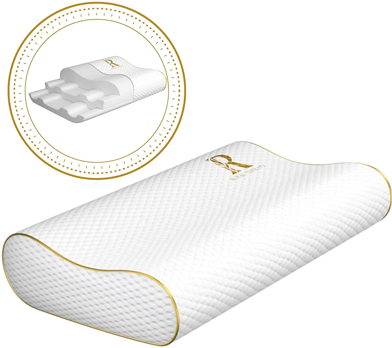 Royal Therapy Queen Memory Foam Pillow + Extra Pillowcase, Bed Pillow for Neck & Shoulders for Adult