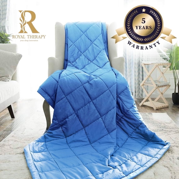 Royal Therapy Weighted Blanket – Heavy 100% Cotton Blanket with Premium Glass Beads (15 lb 60" x 80", New York Blue), Suitable for One Person (~250 lbs) – Use on Queen/King Bed