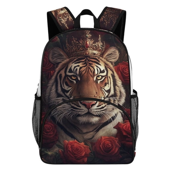 Royal Tiger Roses Crown Majesty King Big Student Laptop Backpack For College Women Middle High Teen Bookbag Travel Daypack