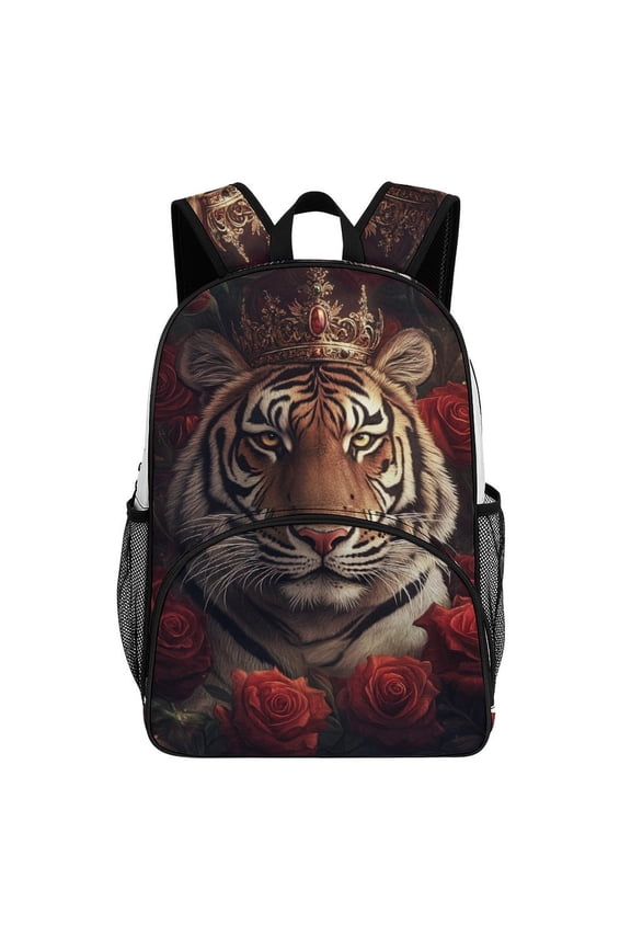 Royal Tiger Roses Crown Majesty King Big Student Laptop Backpack For College Women Middle High Teen Bookbag Travel Daypack