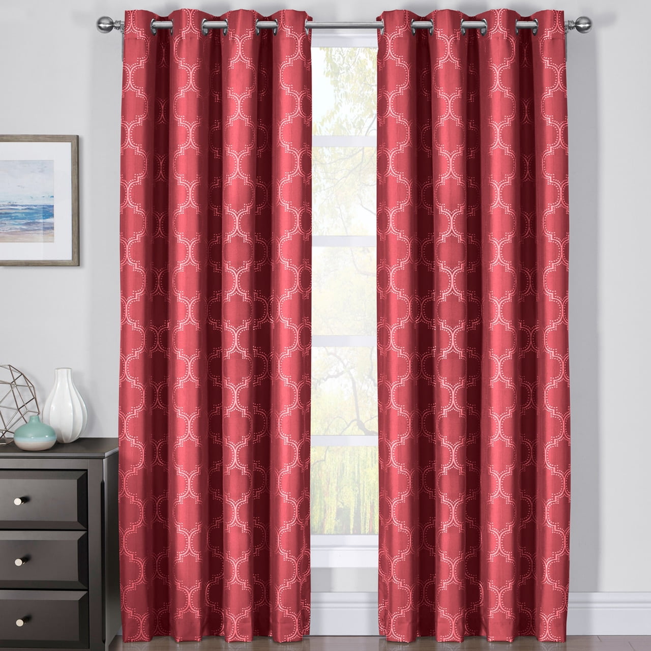 Royal Tradition 100% Blackout Curtain Panels Alana Jacquard Thermal Insulated (Set of 2 Panels) - 108x84 - Claret Red