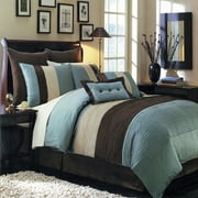 Royal Tradition Hudson 8 Piece Blue Complete Comforter Set Geometric Pattern - Queen size