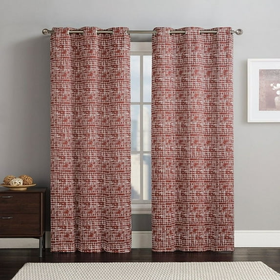 Royal Tradition Lenox Abstract Thermal Room Darkening Curtain Panels (Set of 2) - 76x96 - Rust