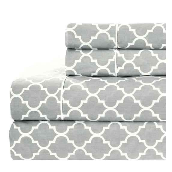 Royal Tradition Printed Meridian 100% Cotton Percale Sheets - Full - Gray/White