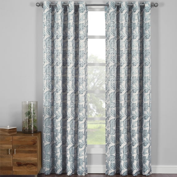 Pair (Set of 2) Catalina Leaf Swirl Jacquard Curtain Panels With Grommets - 108x108 - Gray