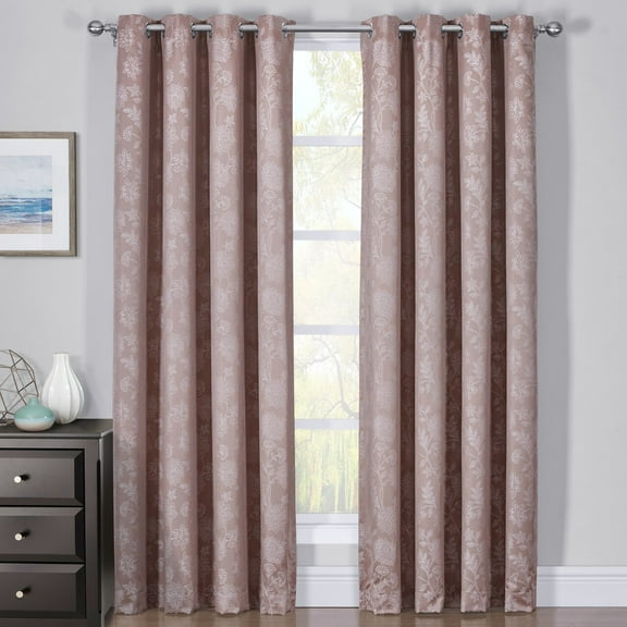 Pair Fannie 100% Blackout Curtain Panels - Woven Jacquard Triple Pass Thermal Insulated (Set of 2 Panels) - 108X108 - Cappuccino