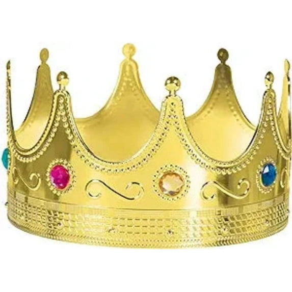 Royal Unisex Plastic Crown for Adults, Halloween Costume Accessory, Gold