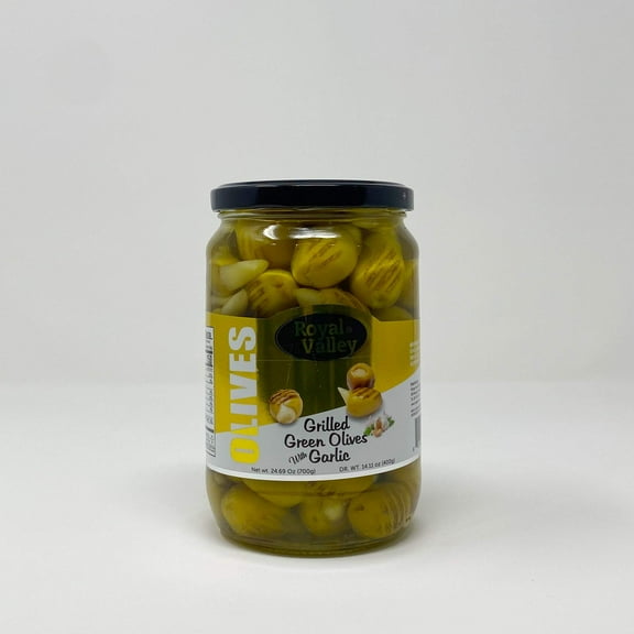Royal Valley Grilled Green Olives Garlic 17.6 Oz (500 Gr)