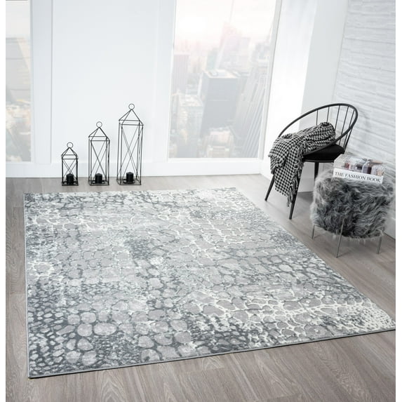 Royal Velvet Bayer Abstract Pebble Low Pile Indoor Area Rug, Grey, 5' x 7'