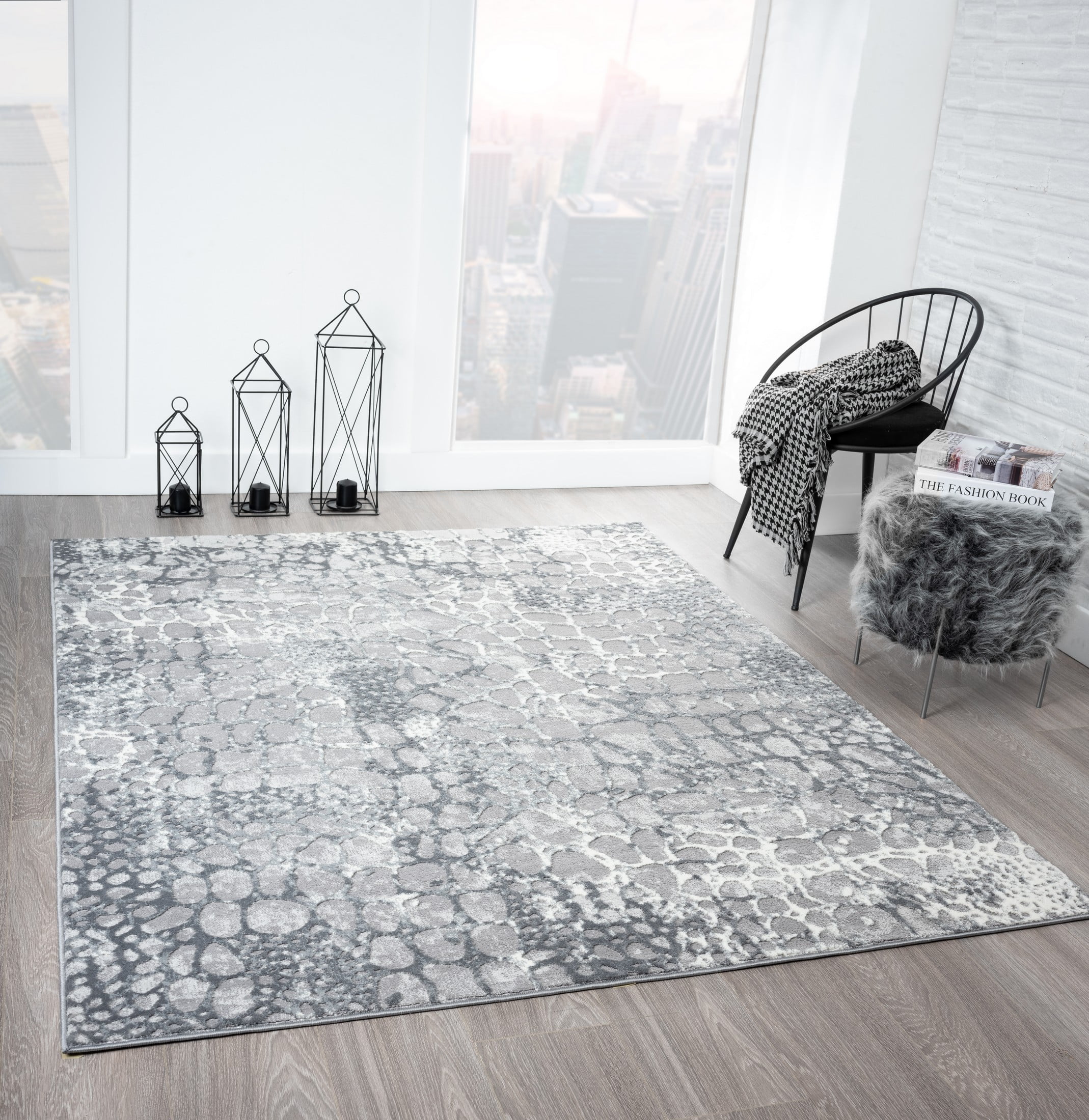 Royal Velvet Bayer Abstract Pebble Low Pile Indoor Area Rug, Grey, 8' x 10'