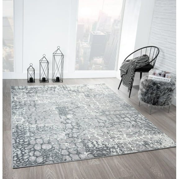 Royal Velvet Bayer Abstract Pebble Low Pile Indoor Area Rug, Grey, 8' x 10'