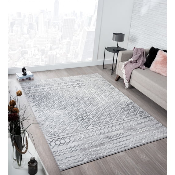 Royal Velvet Brent Geometric Diamond Low Pile Indoor Area Rug, Grey, 5' x 7'