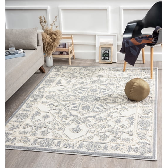 Royal Velvet Joann Textured Medallion Indoor/Outdoor Area Rug, Cream, 5' x 7'
