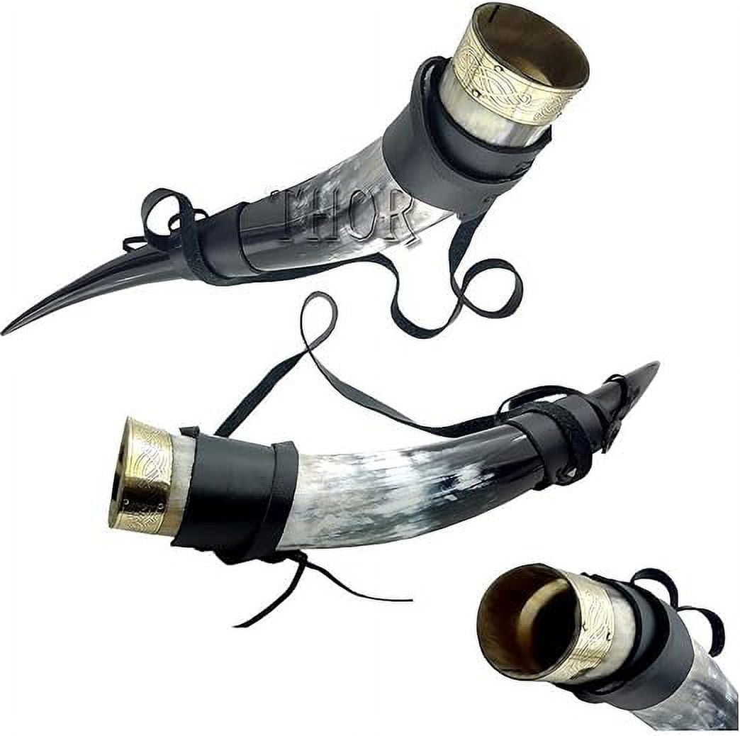 Royal Viking Drinking Horn with Leather Shoulder Strap for Beer Wine