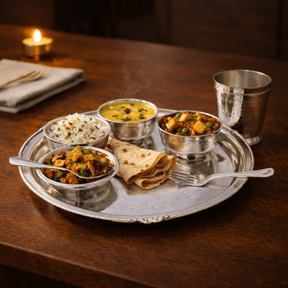 Royal Vintage Silver-Plated Brass Dinner Set (8 Piece Set) - Kitchen Serveware Set