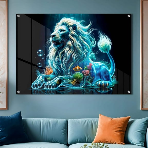 Royal Water Lion King Acrylic Print Majestic Ocean Animal Wall Art Home Decor