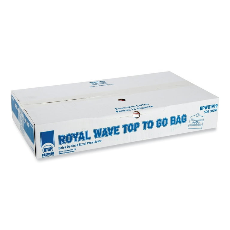 Wave Top To-Go Bags, 19 x 9.5 x 19, White with Red Print, 500/Carton Wave Top To-Go Bags, 19 x 9.5 x 19, White with Red Print, 500/Carton