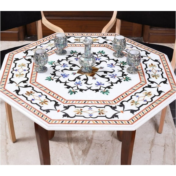 Royal White Marble Coffee Table – Handcrafted Indian Marble Tea Table, Modern & Elegant Design for Living Room-15 Inch