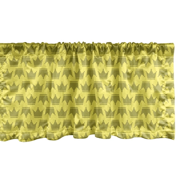 Royal Window Valance, Simple Retro Crown Pictogram Pattern King and Queen Sign Heraldic Sign Print, Curtain Valance for Kitchen Bedroom with Rod Pocket, 54" X 18", Pastel Yellow Khaki, by Ambesonne