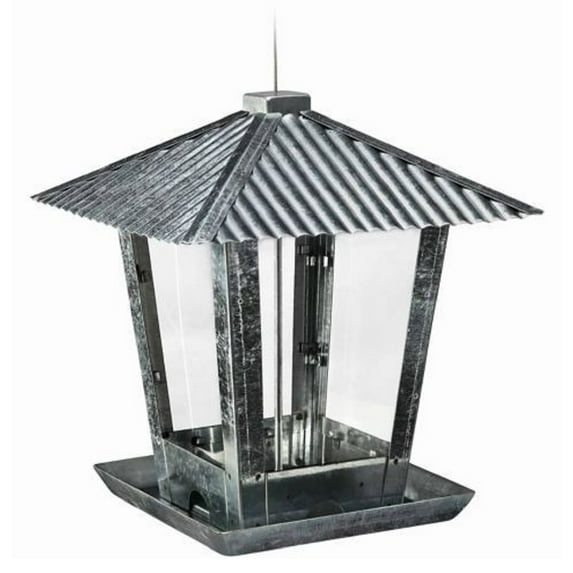 Royal Wing MD-LF1137 Gray-Colored Tin Roof Hopper 8 Pounds Capacity Bird Feeder