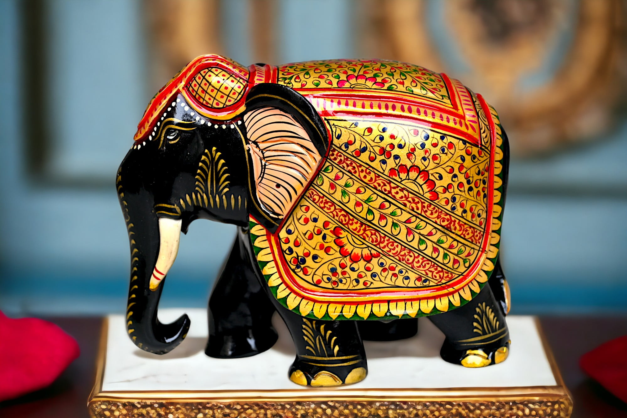 Handmade Wood Elephant Carved/ Beautiful Design/ Decorative Item/ For Office ,Living hot Room, Bedroom/ Home Decor/ L X W X H - 11 X 5 X 8 CM