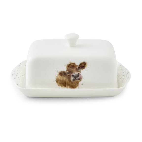 Royal Worcester Wrendale Designs Covered Butter - Cow, Fine Bone China Butter Dish with Lid, Microwave & Dishwasher Safe, Decorative Tableware for Kitchen, Dining & Entertaining