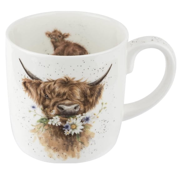 Royal Worcester Wrendale Designs Daisy Coo Mug, 14 Ounce Large Coffee Mug with Cow Design, Made from Fine Bone China, Microwave and Dishwasher Safe
