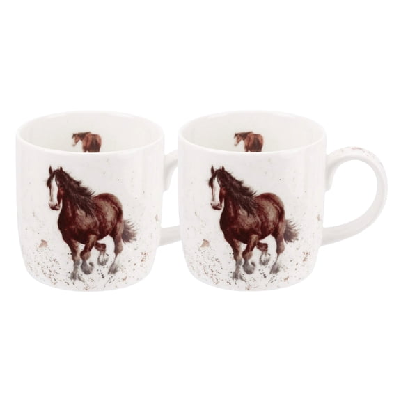Royal Worcester Wrendale Designs Gigi Horse Mug Set of 2, 14 Oz Fine Bone China Coffee & Tea Cups with Comfortable Handle, Microwave & Dishwasher Safe, Animal Art Kitchen Drinkware