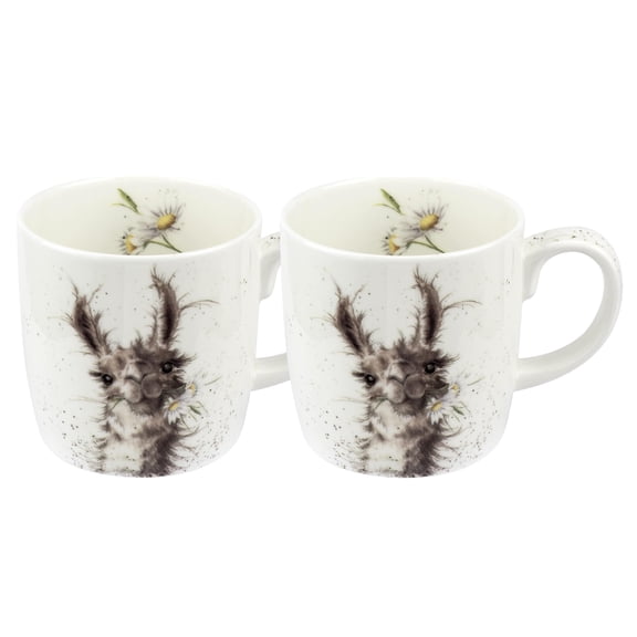 Royal Worcester Wrendale Designs Because I’m Worth It Mug Set of 2 – 14 Oz Fine Bone China Coffee & Tea Cups with Cheerful Llama & Daisy Illustration, Microwave & Dishwasher Safe