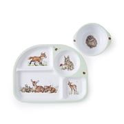 Royal Worcester Wrendale Designs Little Wren Tray & Bowl Set - Kids Tableware with 4-Section Lunch Tray & Handled Bowl, Featuring Animal Artwork on Durable Melamine - Dishwasher Safe