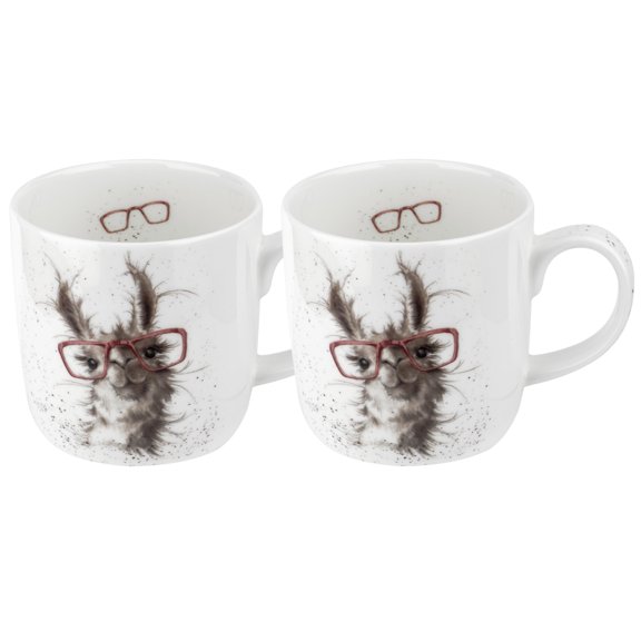 Royal Worcester Wrendale Designs No Probllama Mug Set of 2 - 14 Oz Fine Bone China Coffee & Tea Cups with Llama Design, Easy Grip Handle for Tea & Coffee - Microwave & Dishwasher Safe Drinkware
