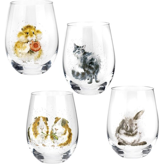 Royal Worcester Wrendale Designs Set of 4 Assorted Tumblers, 17 Ounce