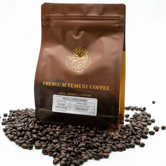 Royal Yemeni Berry Coffee Premium 100% Arabica, Medium roasted - Whole beans & Caramel Notes Whole Bean & Ground 12oz